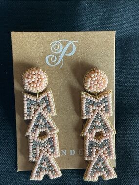 ★ Pink Beaded Rhinestone Statement Earrings Glam Geometric Dangles
